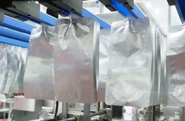 Private label manufacturing line producing stand-up pouch packaging for consumer products
