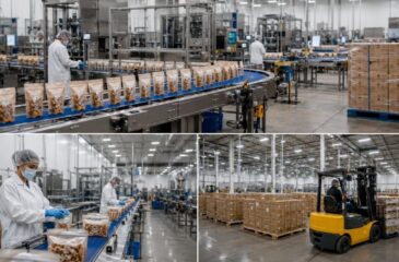 Toll manufacturing facility providing food packaging, quality control, warehousing, and fulfillment services at scale